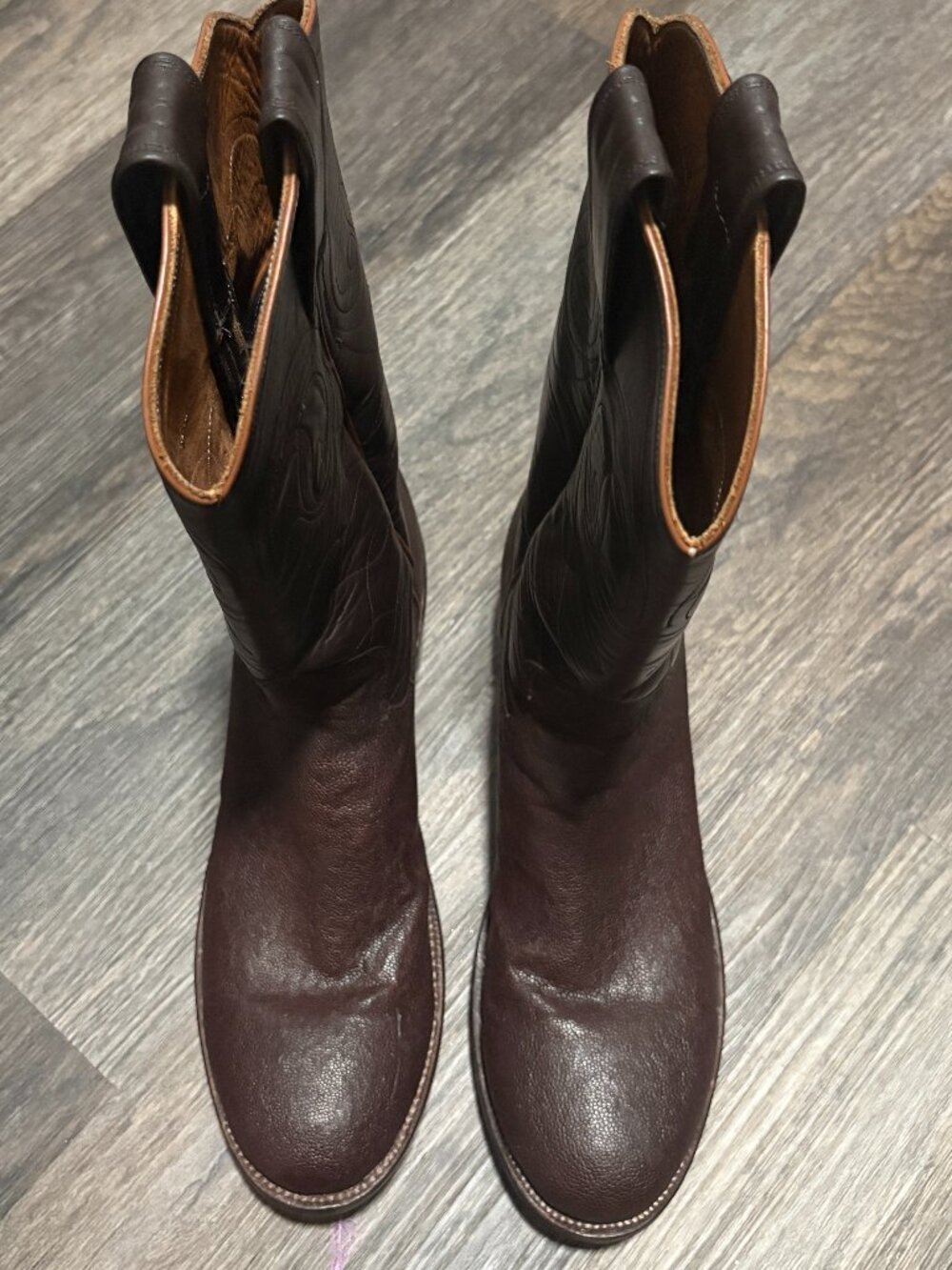 Rare Custom Made Signed & Numbered Western Cowboy Boots Brown Leather Hide